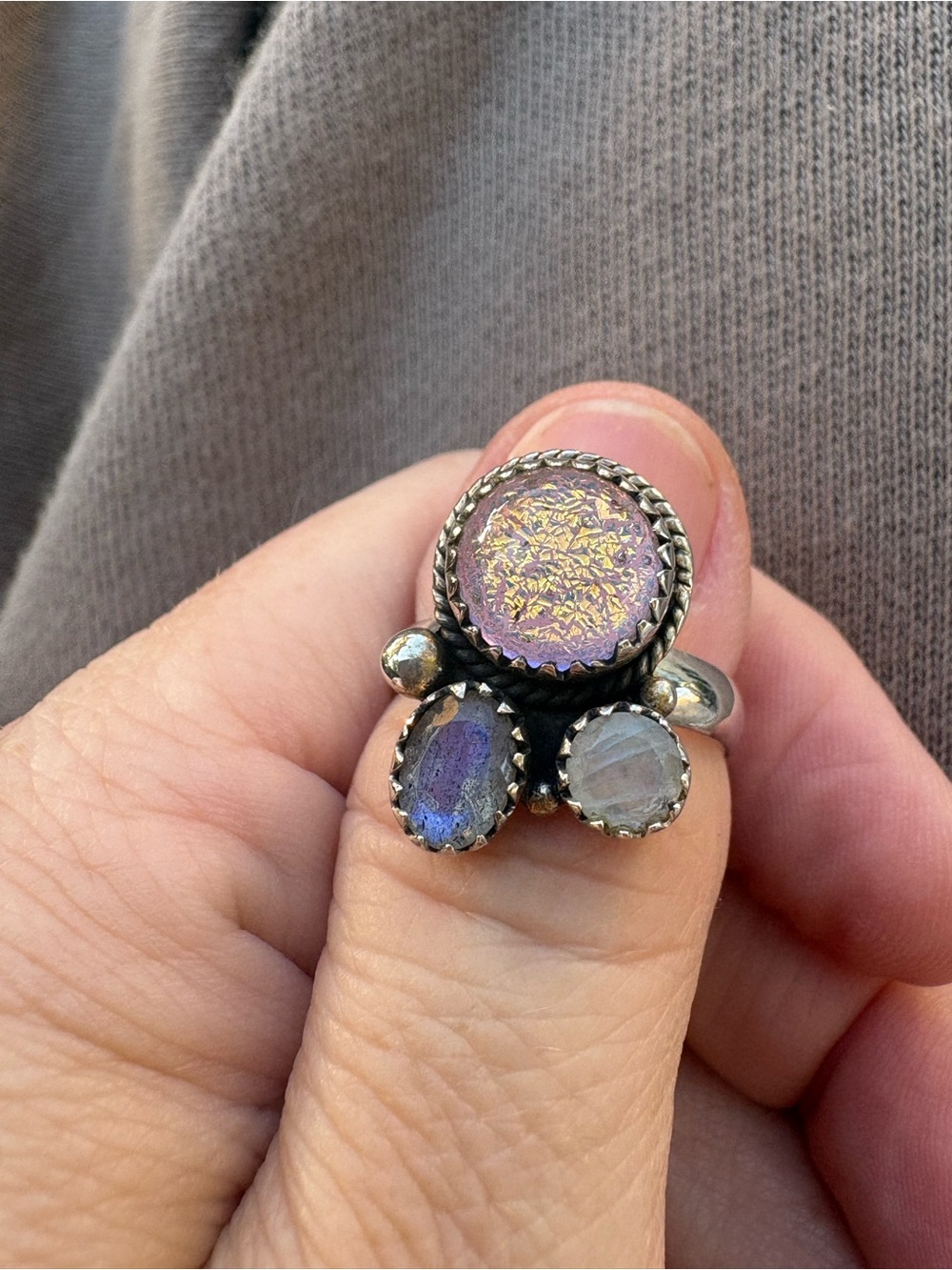 925 Sterling Silver Adjustable Multi-Gemstone Ring
